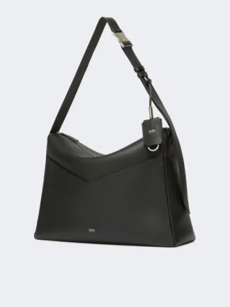 Large, low-sheen leather handbag, black