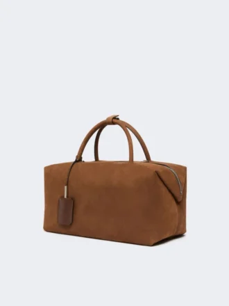 Large nubuck leather boston bag, dark brown