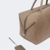 Large nubuck leather boston bag, turtledove