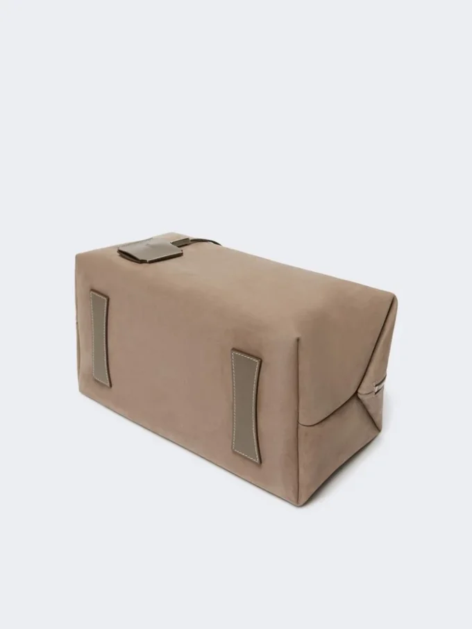 Large nubuck leather boston bag, turtledove