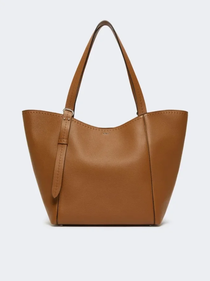 Leather archetipo handbag, amber brown
