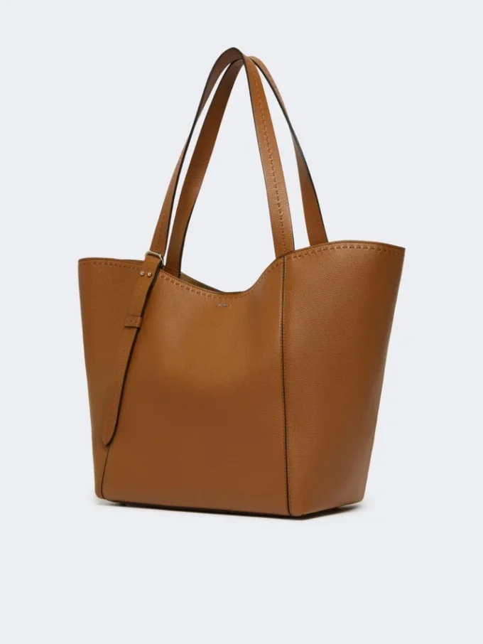 Leather archetipo handbag, amber brown