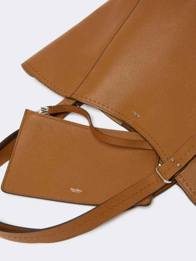 Leather archetipo handbag, amber brown