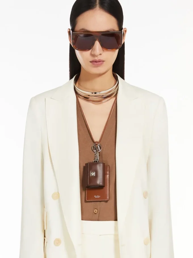 Leather badge holder, amber brown