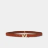 Leather belt with logo buckle, tobacco Leather belt with logo buckle, tobacco