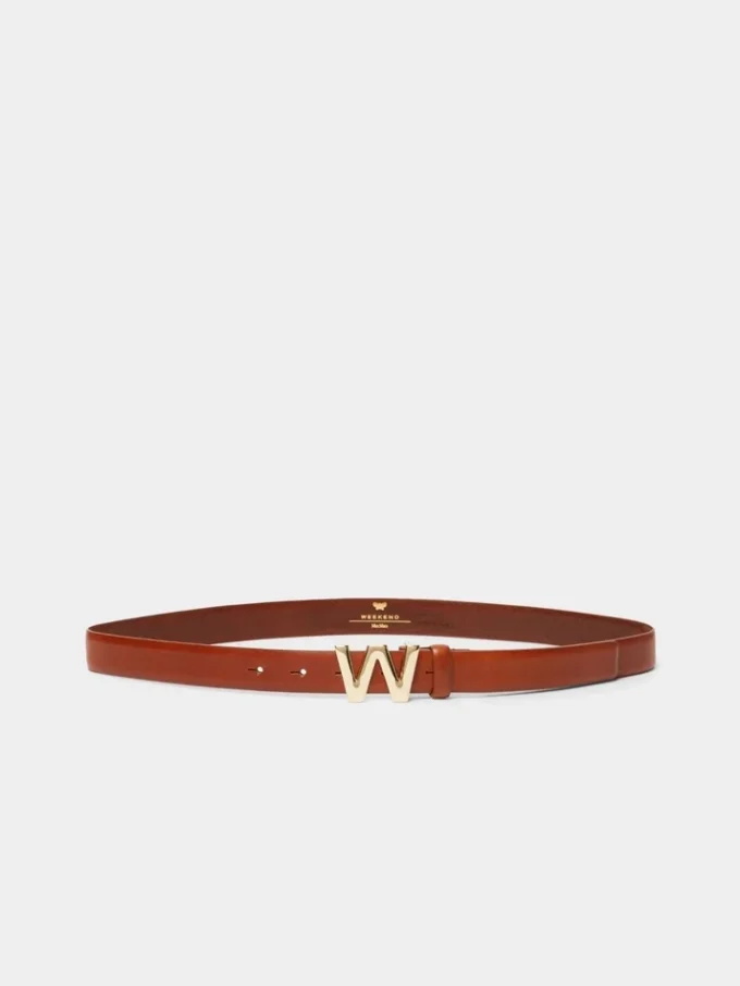 Leather belt with logo buckle, tobacco Leather belt with logo buckle, tobacco