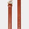 Leather belt with logo buckle, tobacco Leather belt with logo buckle, tobacco