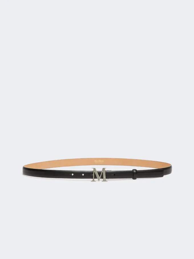 Leather belt with monogram buckle, black Leather belt with monogram buckle, black