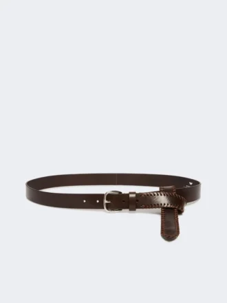 Leather belt with tip, dark brown