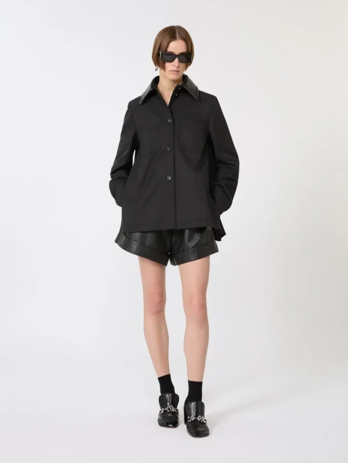 Leather bermuda shorts, black