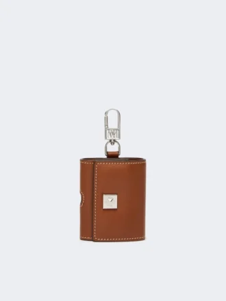 Leather earphone pouch, amber brown