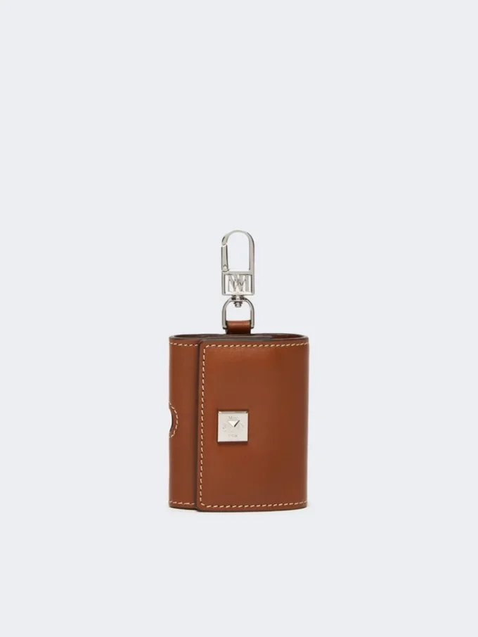 Leather earphone pouch, amber brown