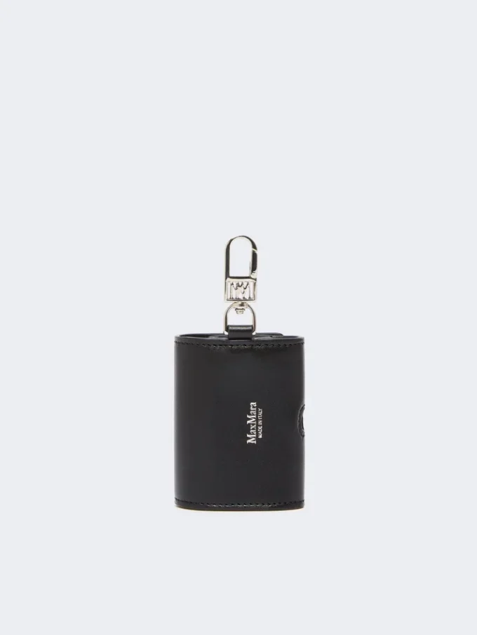 Leather earphone pouch, black Leather earphone pouch, black