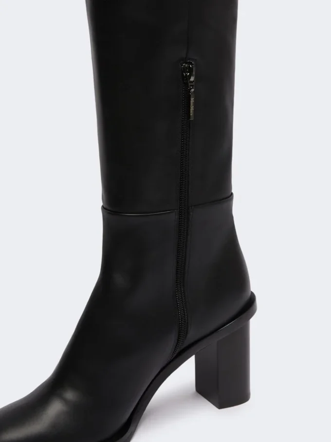 Leather thigh-high boots, black Leather thigh-high boots, black