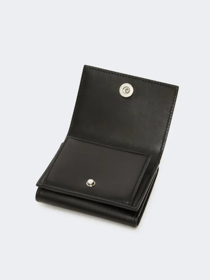 Leather tri-fold purse, black