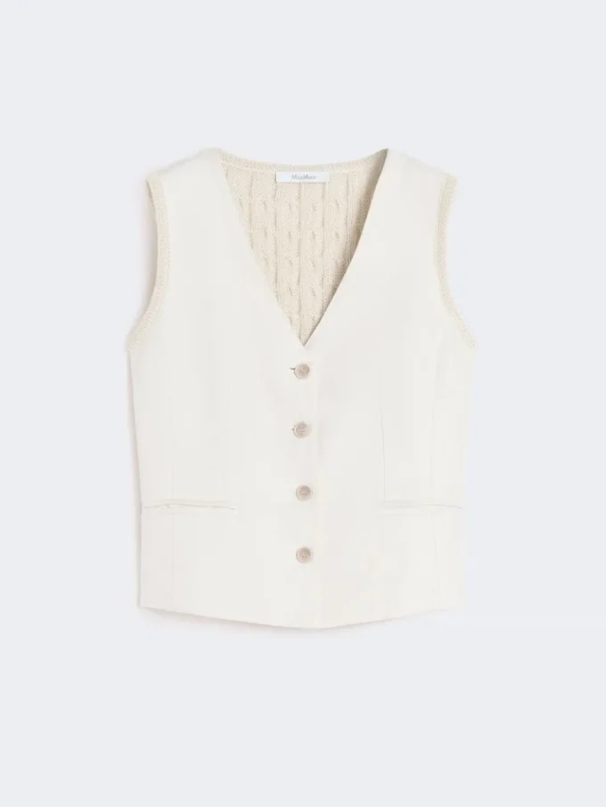 Linen and cable-knit gilet, beige Linen and cable-knit gilet, beige