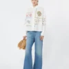 Cotton blouse with lace and embroideries, white