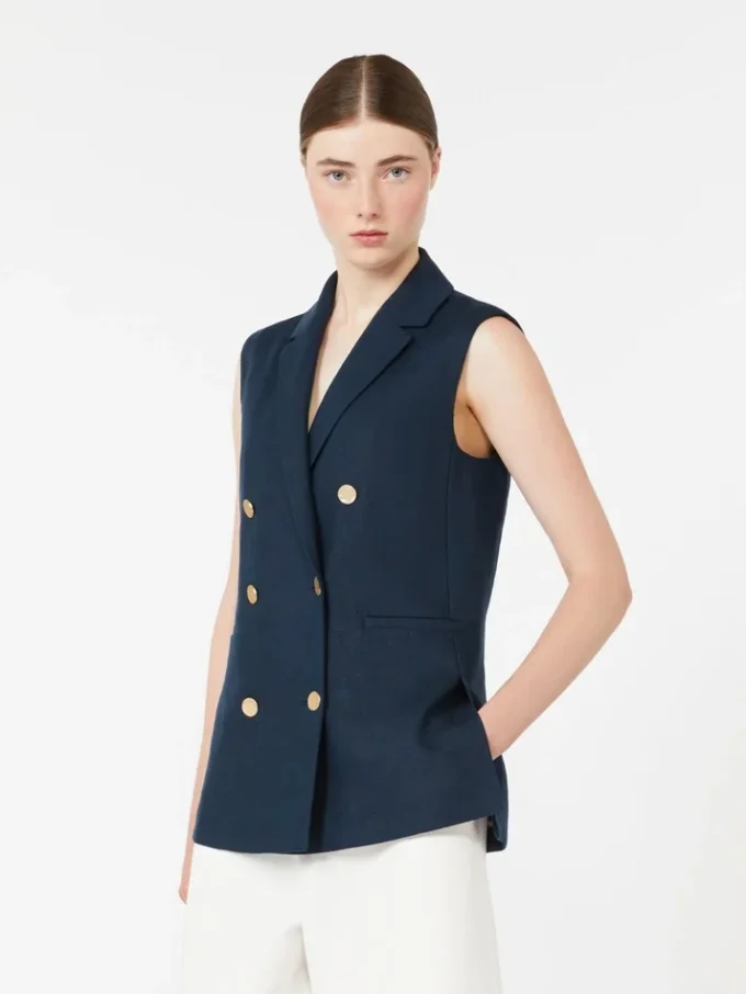 Linen basketweave gilet, midnightblue Linen basketweave gilet, midnightblue