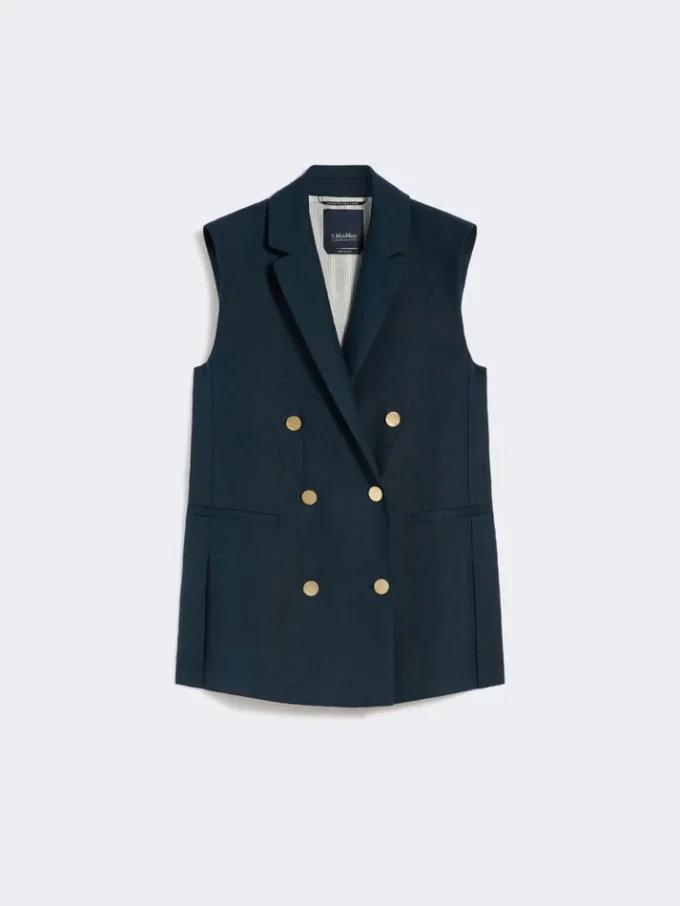 Linen basketweave gilet, midnightblue Linen basketweave gilet, midnightblue