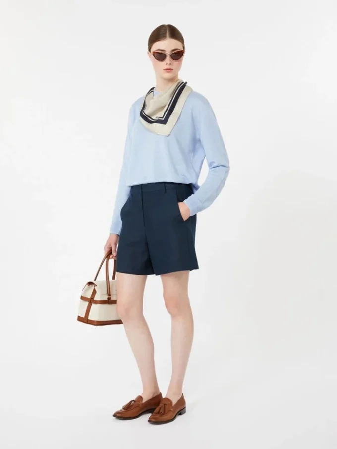 Linen basketweave shorts, midnightblue