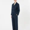 Linen basketweave straight trousers, midnightblue