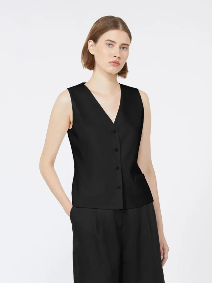 Linen canvas gilet, black Linen canvas gilet, black