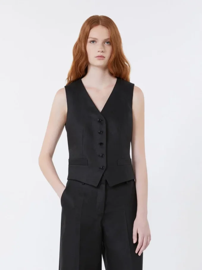 Linen canvas waistcoat, black Linen canvas waistcoat, black
