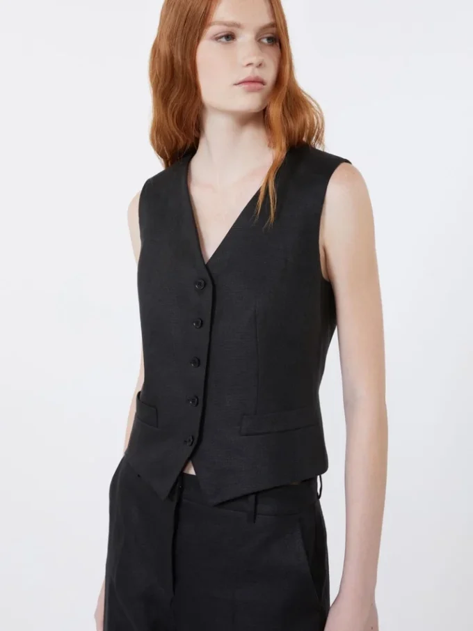 Linen canvas waistcoat, black Linen canvas waistcoat, black