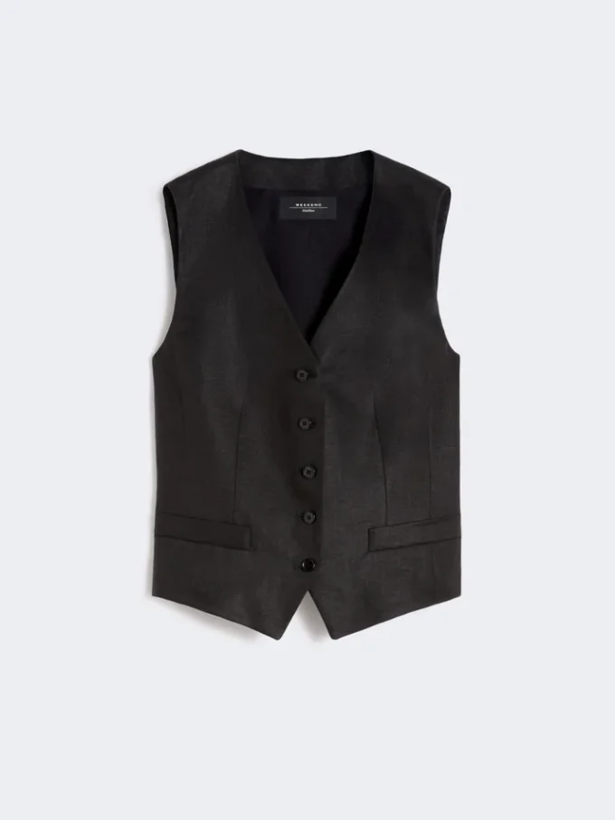 Linen canvas waistcoat, black Linen canvas waistcoat, black