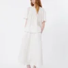 Linen skirt with à jour embroidery, ecru