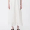 Linen skirt with à jour embroidery, ecru