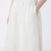 Linen skirt with à jour embroidery, ecru