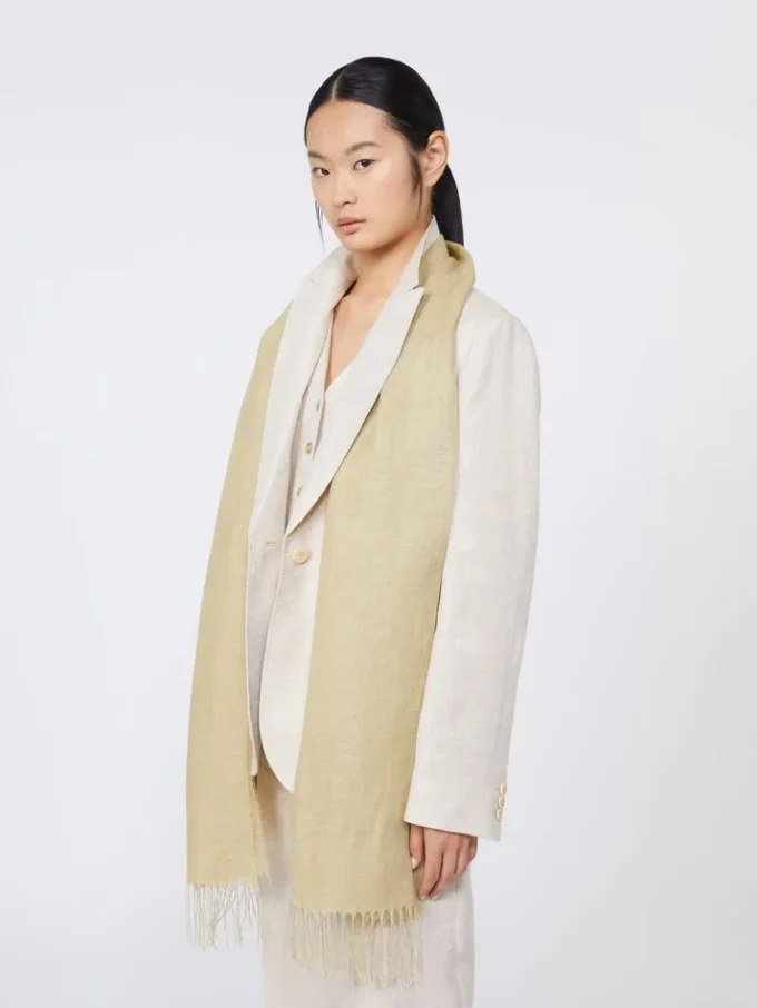 Linen stole with fringes, beige