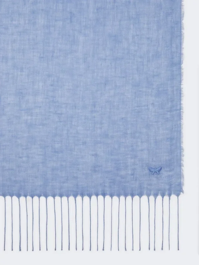 Linen stole with fringes, light blue