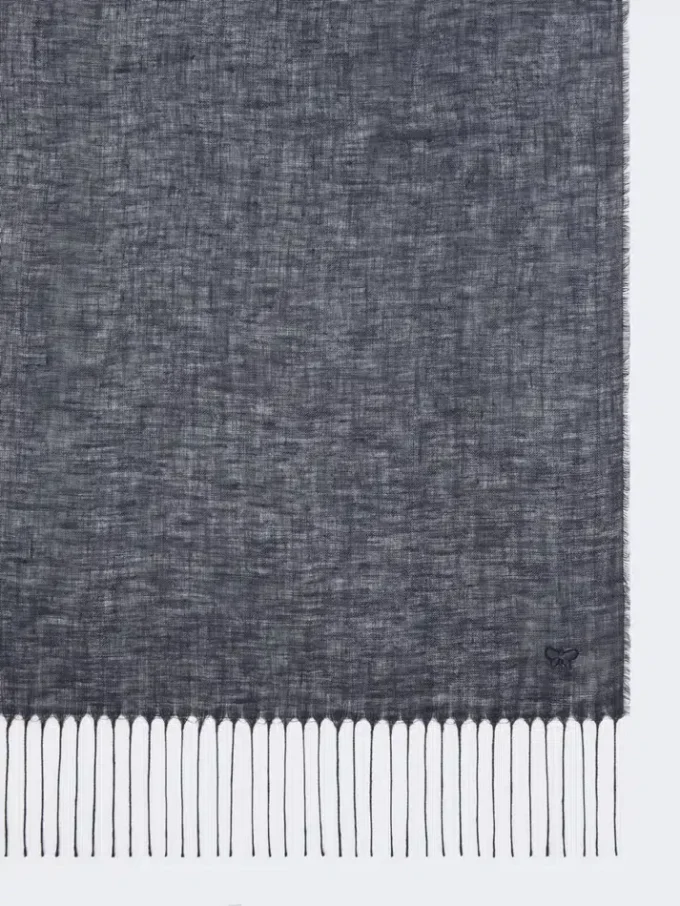 Linen stole with fringes, midnightblue
