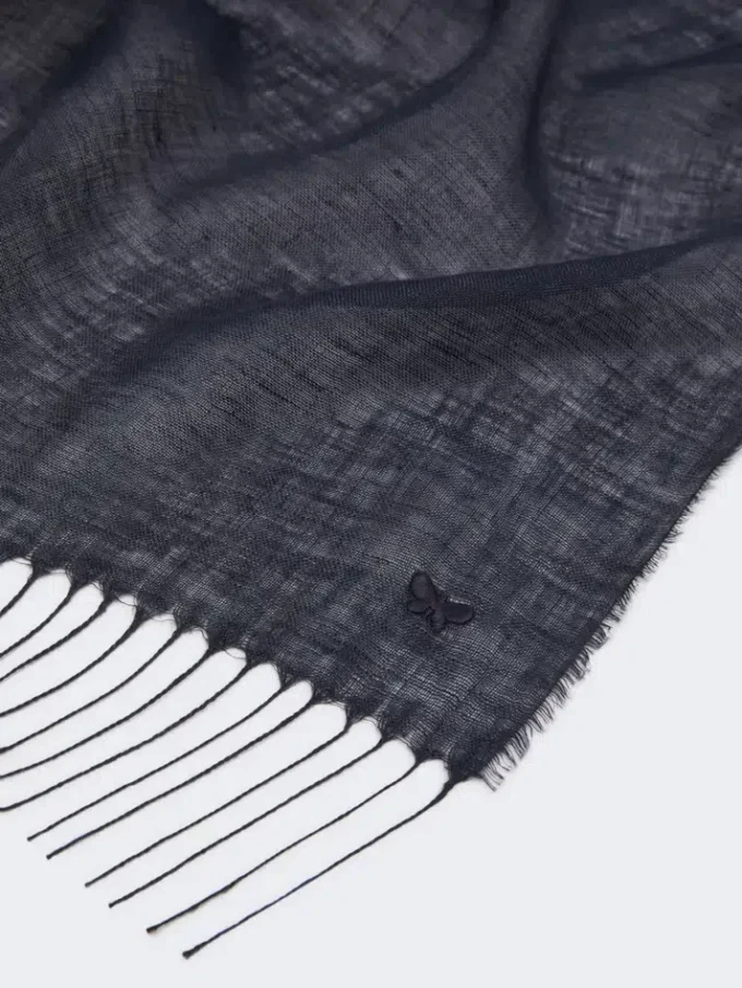 Linen stole with fringes, midnightblue