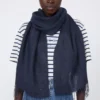 Linen stole with fringes, midnightblue