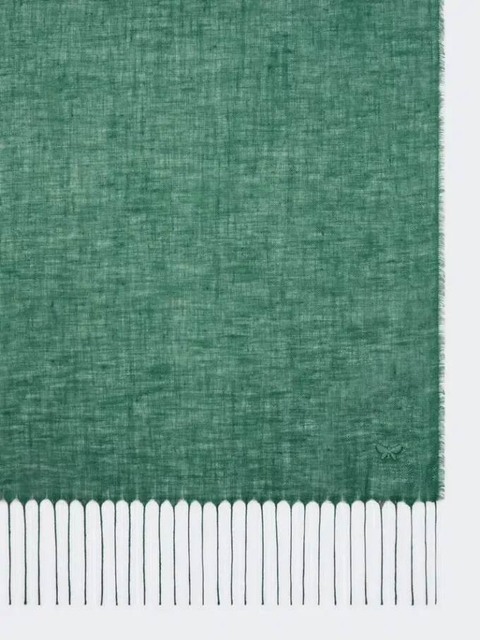 Linen stole with fringes, sage green
