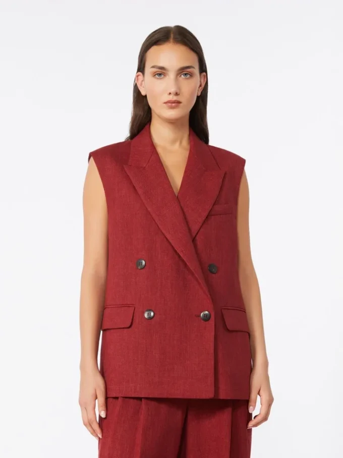 Linen twill gilet, brick red Linen twill gilet, brick red