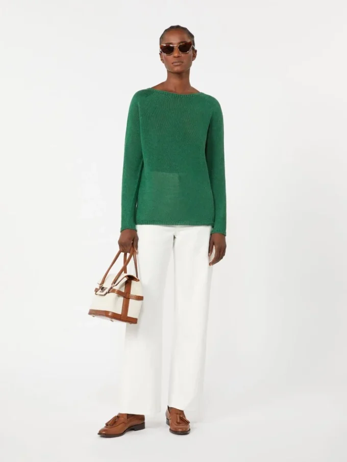 Linen yarn basic sweater, green