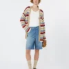Linen yarn cardigan with belt, cherry Linen yarn cardigan with belt, cherry
