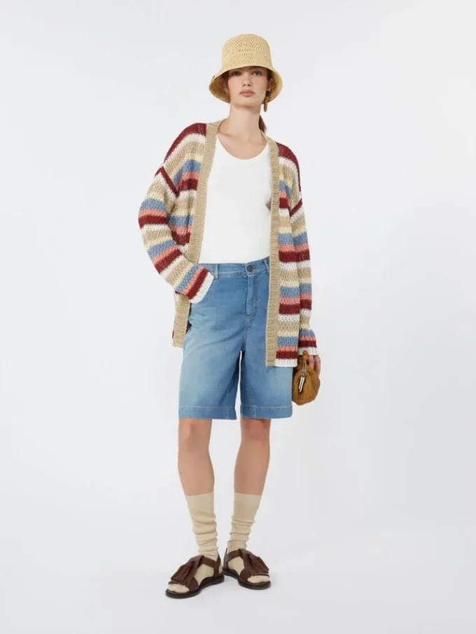 Linen yarn cardigan with belt, cherry Linen yarn cardigan with belt, cherry
