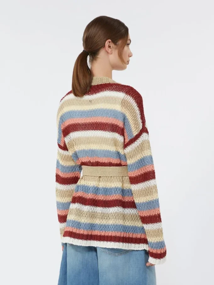 Linen yarn cardigan with belt, cherry Linen yarn cardigan with belt, cherry