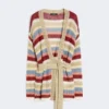 Linen yarn cardigan with belt, cherry Linen yarn cardigan with belt, cherry