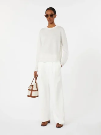Linen yarn crew-neck sweater, milk