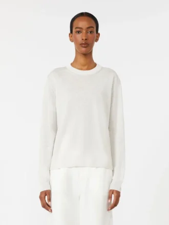 Linen yarn crew-neck sweater, milk