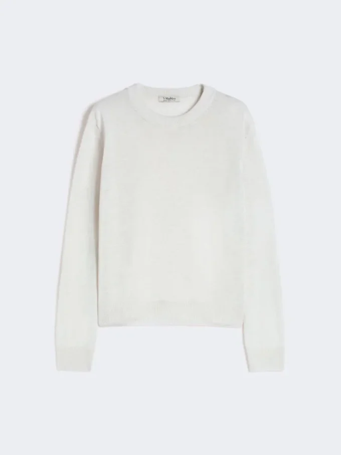 Linen yarn crew-neck sweater, milk Linen yarn crew-neck sweater, milk