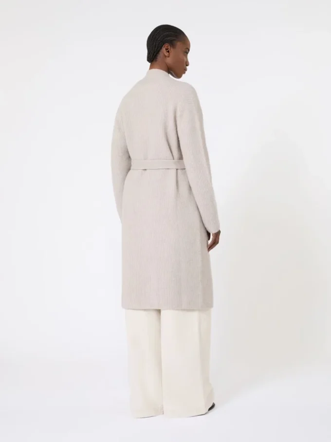 Long alpaca and wool cardigan, sand