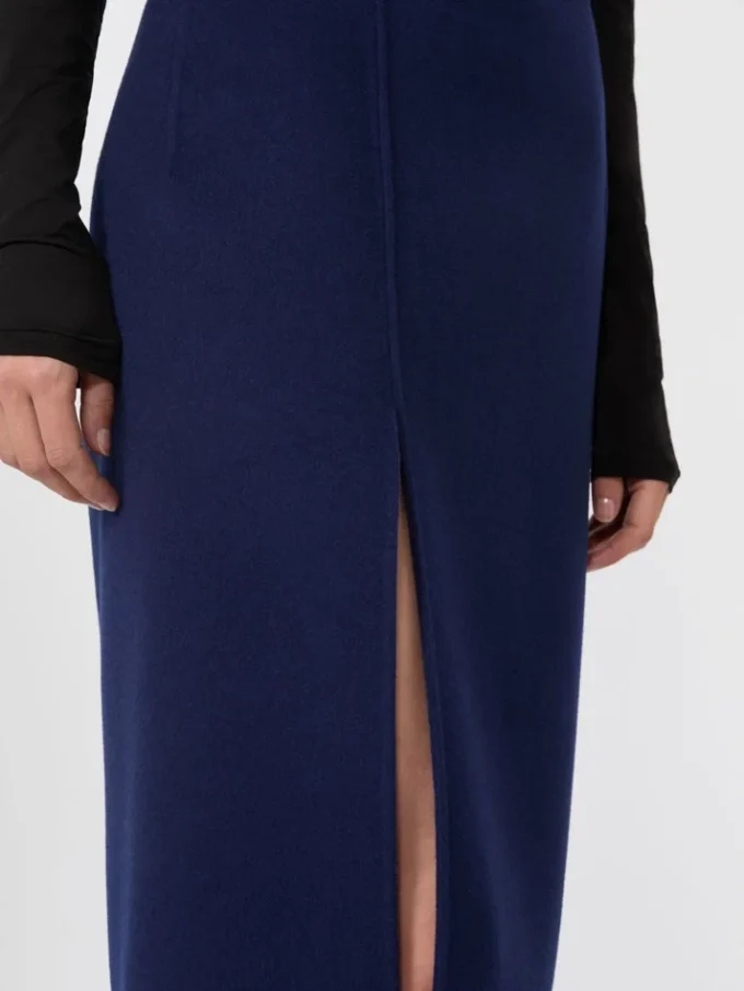 Long double-faced wool skirt, ultramarine
