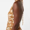 Long dress in printed poplin, caramel Long dress in printed poplin, caramel
